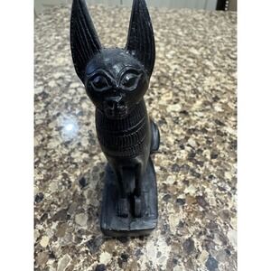 Vintage Black Metal Egyptian Cat Statue Bastet Figurine 4.75" Collectible Decor